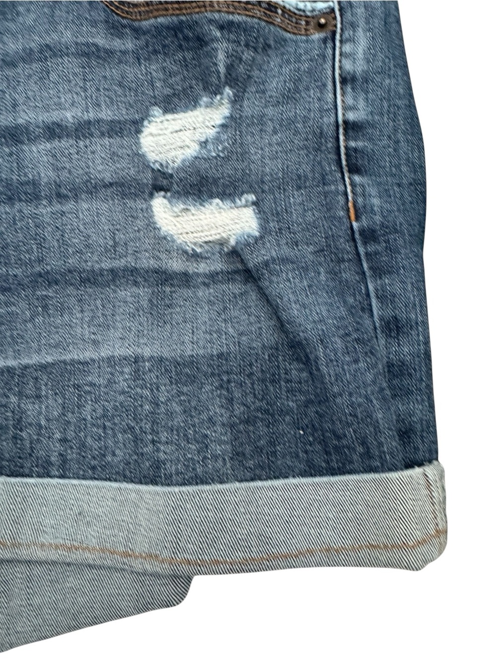 One 5 One Distressed Cuffed High Rise 12" Stretch Denim Jean Shorts Size 16 - Picture 6 of 14